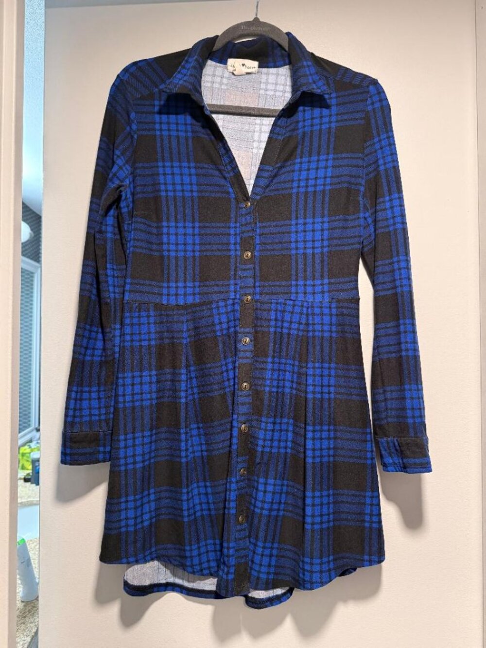 Derek Heart Blue Black Plaid Soft Shirt Dress Size M